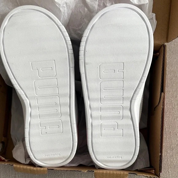 Puma Kids White Sneakers with Pink and Orange Accents - Picture 4 of 5